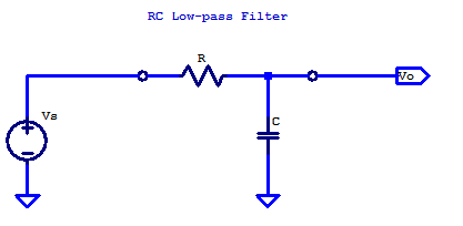 Schematic of 1st order RC low-pass filter.