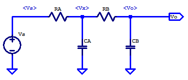 Schematic of 2nd order low-pass RC filter.